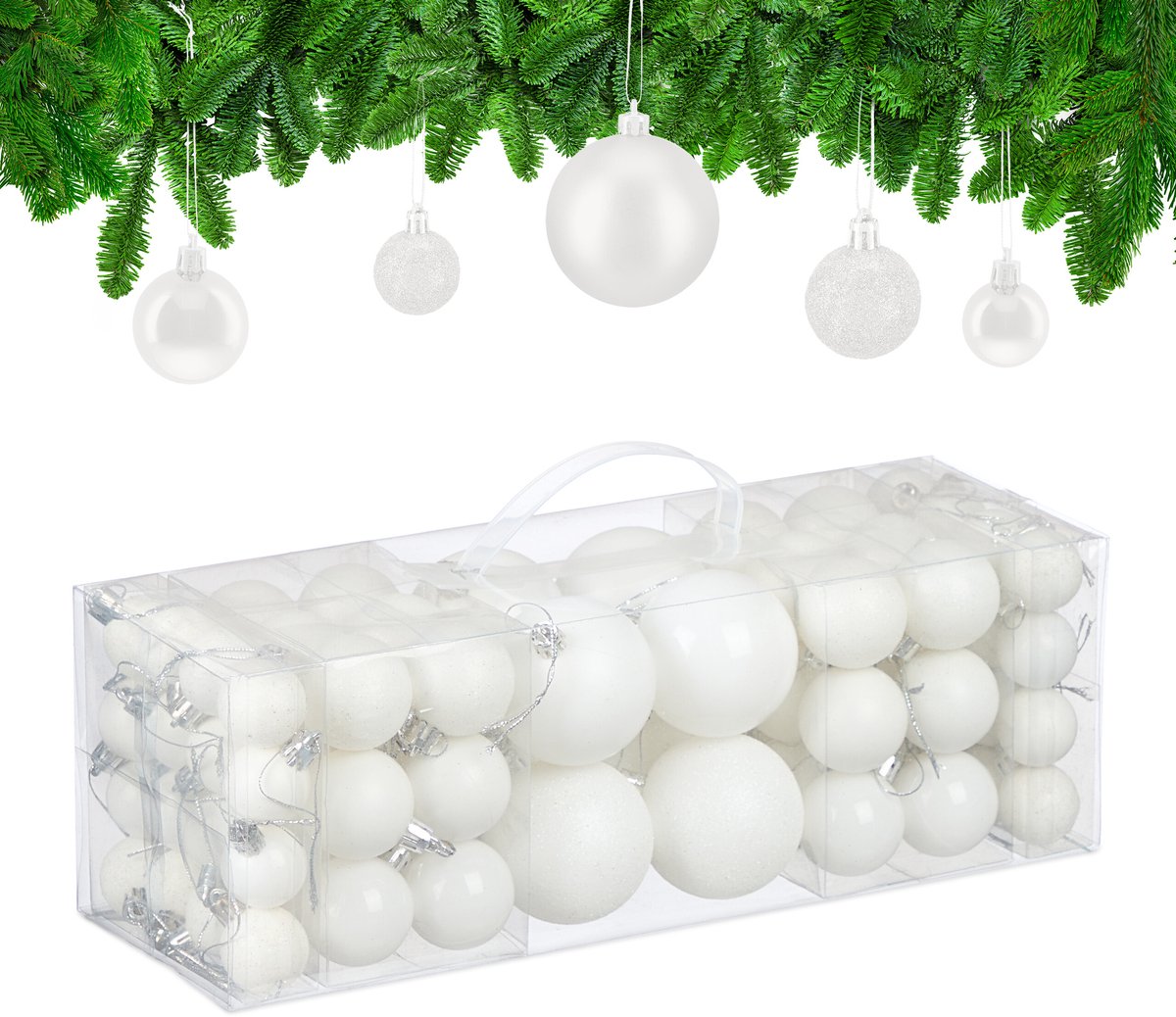 kerstballen set van 76 - 3, 4 en 6 cm - plastic - onbreekbaar - wit