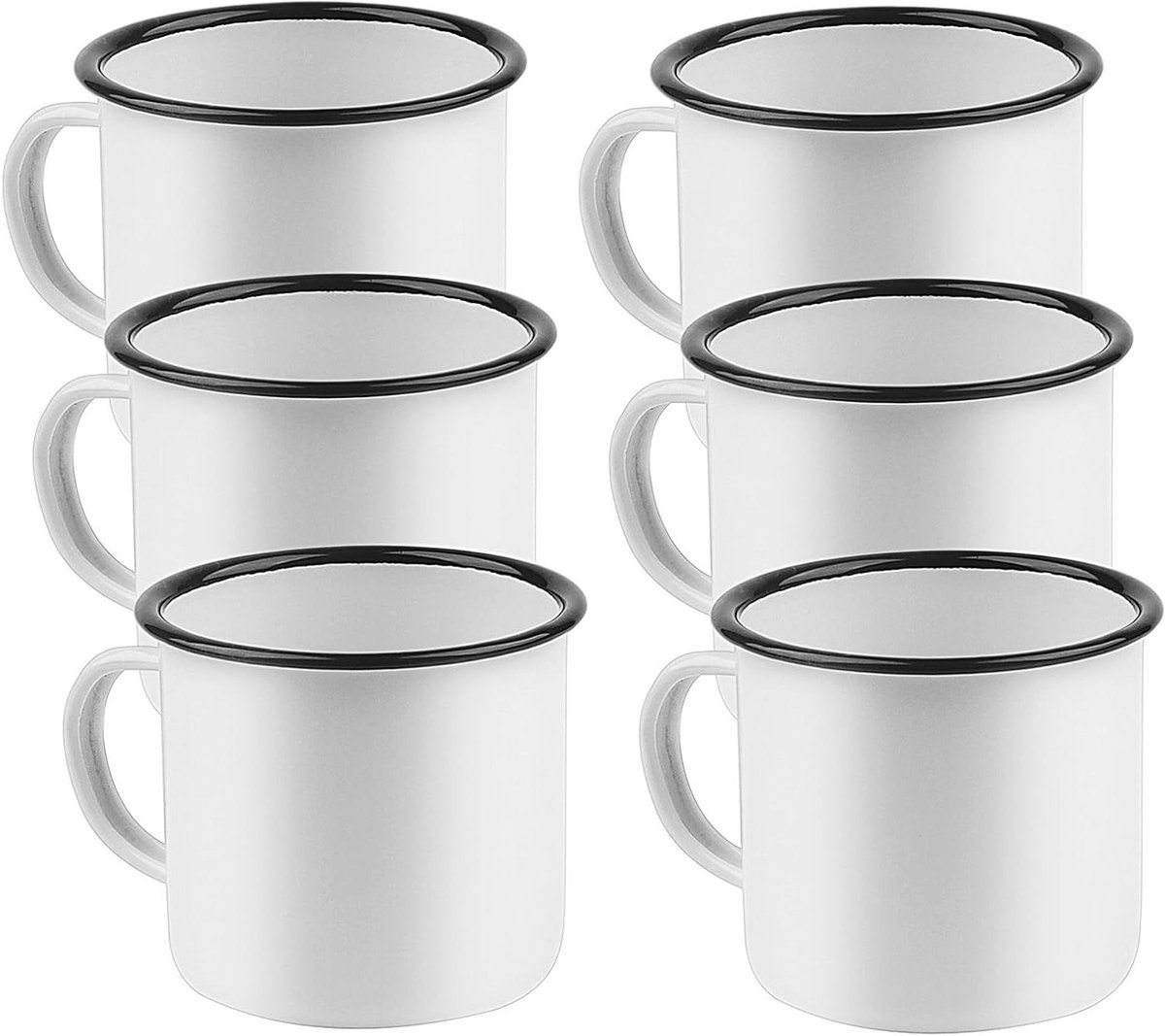 Allecto plus - Emaille mok set van 6 - 350ml - Wit en blauw - Koffie mok - Verjaardagscadeau