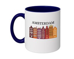 Hacebo® - Amsterdam koffiebeker donker blauw - Amsterdam - Amsterdammers - thee mok - koffie beker - de echte Amsterdam liefhebbers - Rijtjeshuizen - koffiemok - 350 ML inhoud