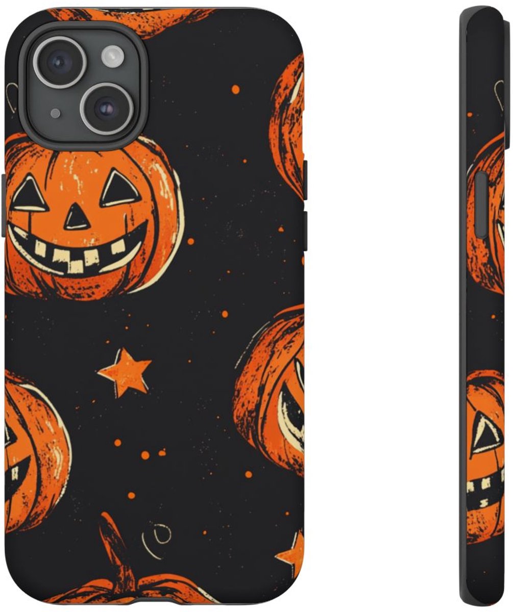 Grunge Halloween Pompoenenpatroon – Telefoonhoesje Geschikt voor iPhone 15 Plus
