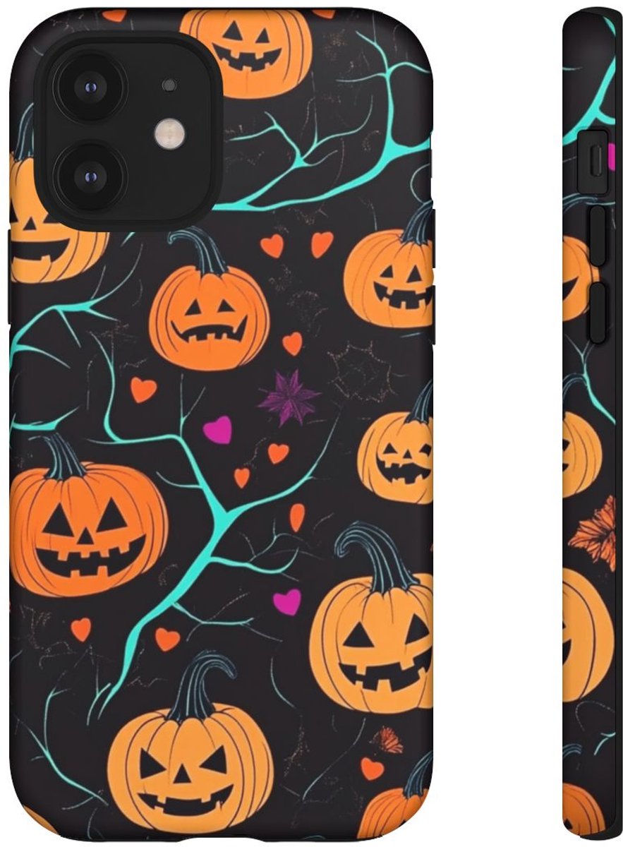 Herfstige Pompoenen en Hartenpatroon – Telefoonhoesje Geschikt voor iPhone 12