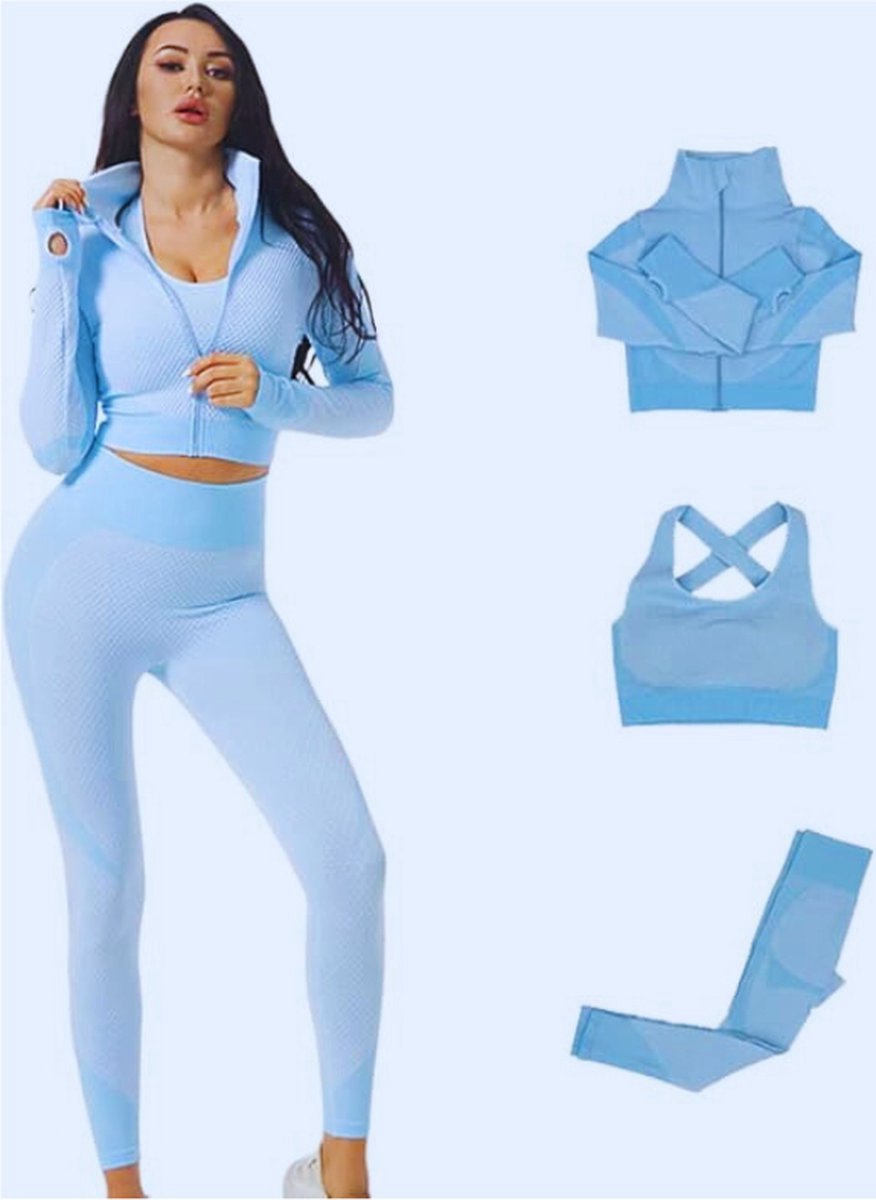 Thuys – 3 –Delig Dames Trainingspak – Naadloze Yogalegging – Stretch Sportbeha En Joggingpak – Met Ritssluiting & Capuchon