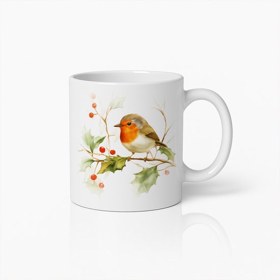 Kerst Roodborstje Koffiemok – Feestelijke Vogel Winter Beker