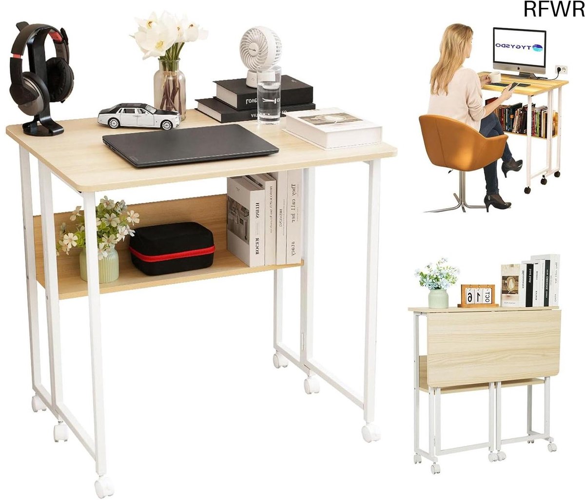 RFWR® Klaptafel met wieltjes voor kleine ruimtes - Inklapbare computertafel en bijzettafel