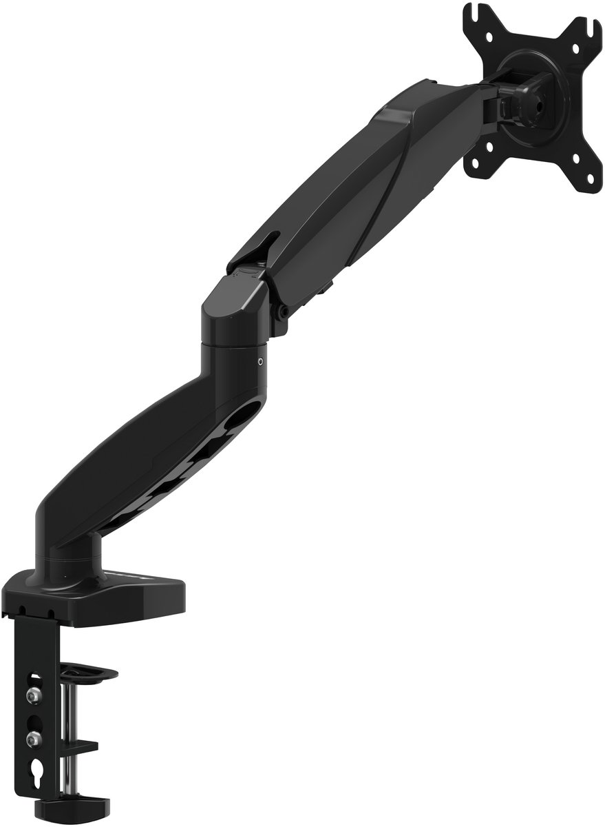 Huzaro Motion 1.2 Monitorarm – Voor Schermen van 15" tot 27" – Gasveer – VESA 75x75 & 100x100 – Draagkracht tot 7 kg – Kantelbaar & Roteerbaar – Kabelfunctie – Aluminium/Staal – Zwart