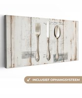 Canvas schilderij 160x80 cm - Exclusieve wanddecoratie Zilver - Bestek - Hout - Muurdecoratie woonkamer - Slaapkamer decoratie - Kamer accessoires - Schilderijen op canvas