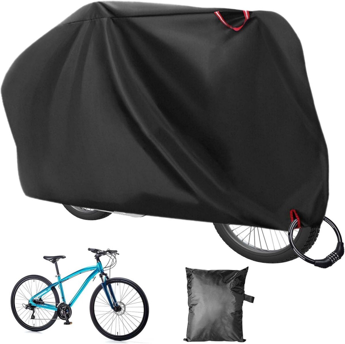 Fietshoes voor buiten - 210D dikke Oxford-stof fietshoes - met sleutelgat en opbergzak - zwarte waterdichte hoes - voor MTB en racefietsen - geschikt voor 1 tot 2 29-inch fietsen naast elkaar - 200 x 110 x 70 cm