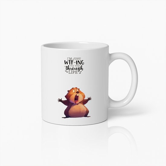 Grappige WTF Levensquote Mok met Schattige Cartoon Hamster – Humoristische Koffiebeker voor Stressvermindering en Dagelijkse Motivatie
