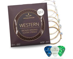 Premium Akoestische Western gitaar snaren - WSP-011 - Gitaarsnaren - Inclusief 3 Celluloid Plectra