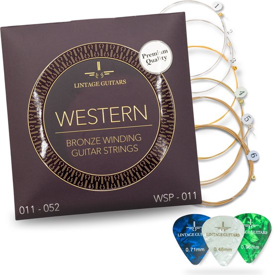 Premium Akoestische Western gitaar snaren - WSP-011 - Gitaarsnaren - Inclusief 3 Celluloid Plectra