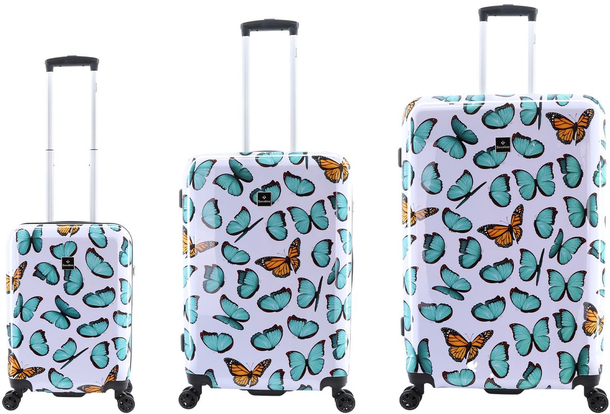 Saxoline Harde Kofferset 3-Delig / Reiskofferset / Trolleyset - Springful Butterfly Print - Bedrukt / Set
