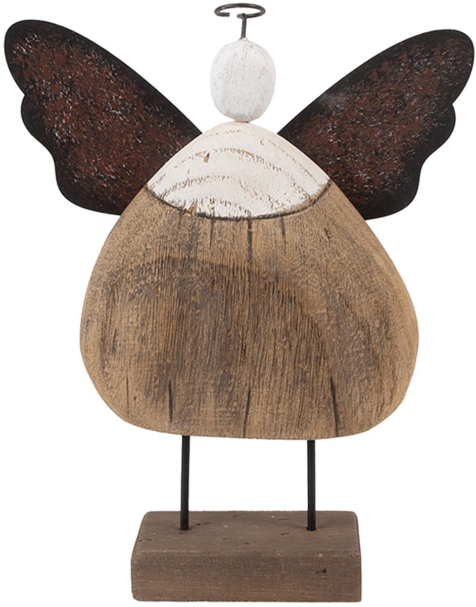 Clayre & Eef Decoratie Beeld Engel 20x6x25 cm Bruin Hout