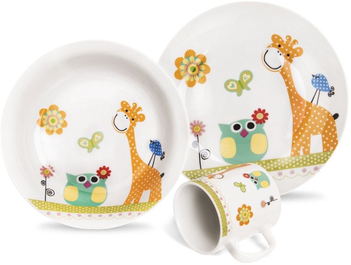 Kinderservies Porselein GIRAFFE 3 delig - Serviesset - Servies Set - Bordenset - Borden - Kinderbestek - Kraamcadeau - voor Kinderen