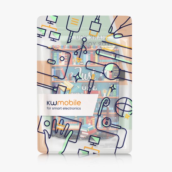 kwmobile e-reader hoesje geschikt voor Pocketbook Verse/Verse Lite/Pro/Color/Vivlio Light HD hoes - E reader flip case van kunstleer - Ereader cover met stand - bibliotheek design in meerkleurig — afbeelding 2