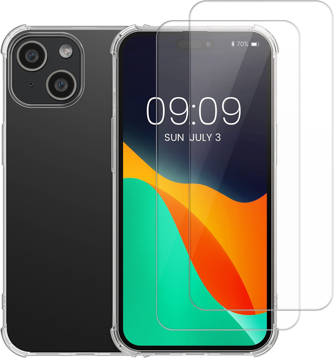 kalibri telefoonhoesje geschikt voor Apple iPhone 15 hoesje - Smartphone case met 2x screenprotectors - Mobiele telefoon cover in transparant