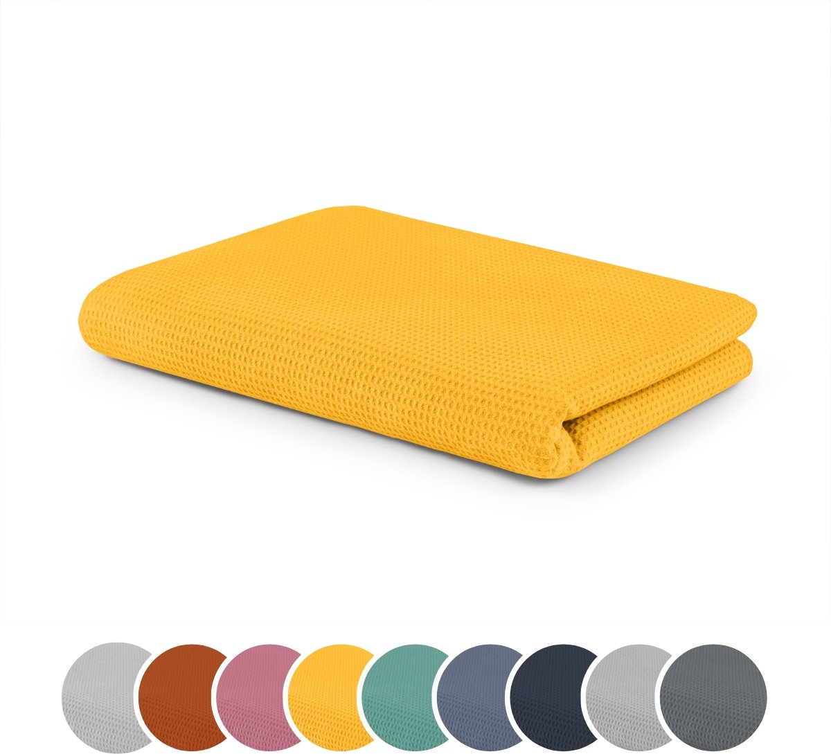 sleepling 150 x 200 cm plaid met wafelstructuur | sofa- of woondeken | huidvriendelijke knuffel deken | temperatuurregulerend | van 100% katoen | wasbaar op 30 graden | safraan-geel