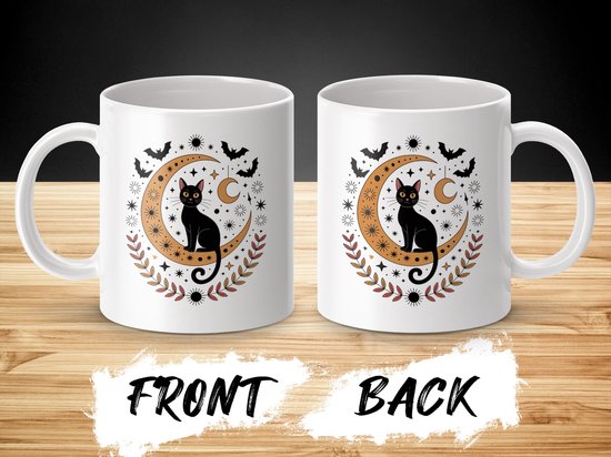 Zwarte Kat Maan Mok, Halloween Koffie, Sterren en Vleermuizen Beker, Gotische Thee Mok, Mystieke Kat Geschenk, Keramische Mok