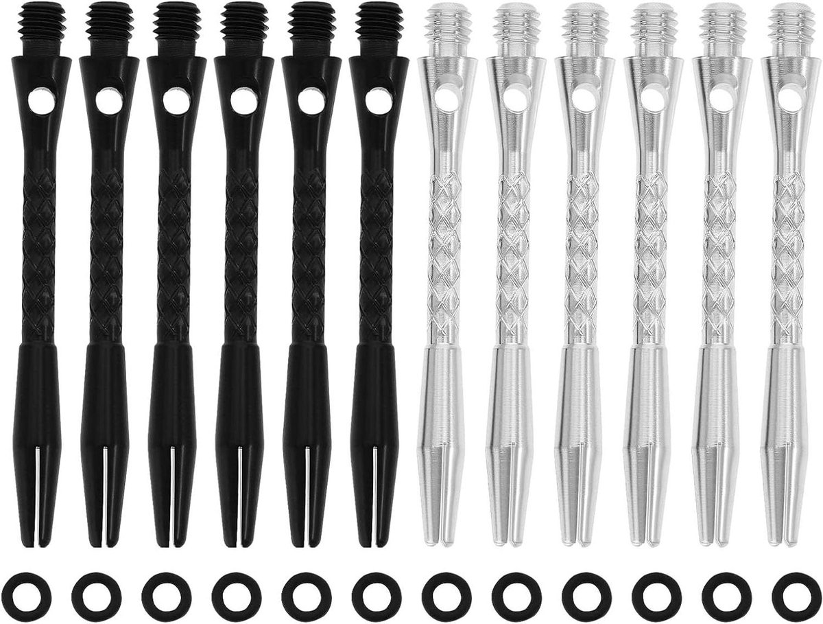 Allecto Plus - 12 Stuks Dart Assen met Rubber O-Ringen Standaard 2BA Draad Aluminium Dart Pole Rod - Gooien Fitting Accessoires - Darts Equipment voor Spelletjes op Locatie