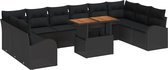 vidaXL - 11-delige - tuinset - met - kussens - in - zwart - poly - rattan