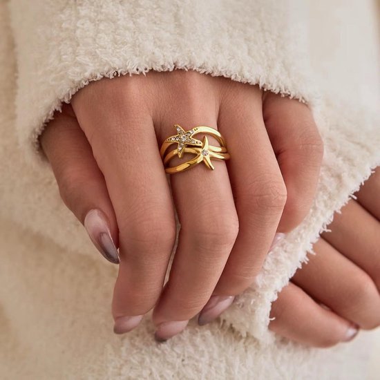 Cliste Couture - Ring Double Star - Bijoux - Bague Ring - Doré - Bagues Bagues