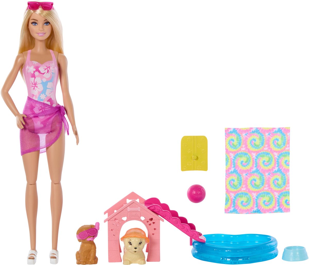 Barbie Zwemfeestje voor Puppy's – Speelset met Glijbaan & Hartvormig Zwembad — afbeelding 5