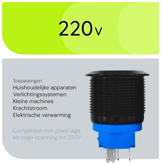 Pressostat métallique ProRide 220V ON-OFF - 22mm - Interrupteur marche/arrêt avec câble de connexion - Anti-éclaboussures - Indication LED Jaune