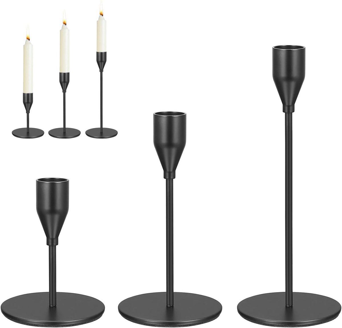 Ibenzoa® Klassieke Set van 3 Zwarte Kandelaren voor Stijlvolle Tafeldecoratie en Gezellige Sfeer