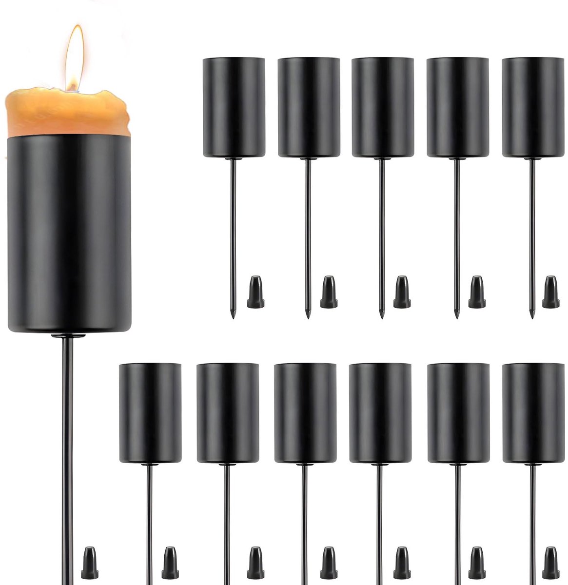 Ibenzoa Metalen Staafkaarsenhouder Set voor DIY Adventsslinger en Tafeldecoratie, 12 Stuks Zwart