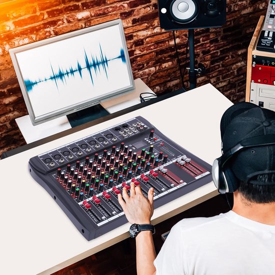 RFWR® 8-kanaals Bluetooth audio mixer met equalizer voor thuisstudio en live optredens — afbeelding 3