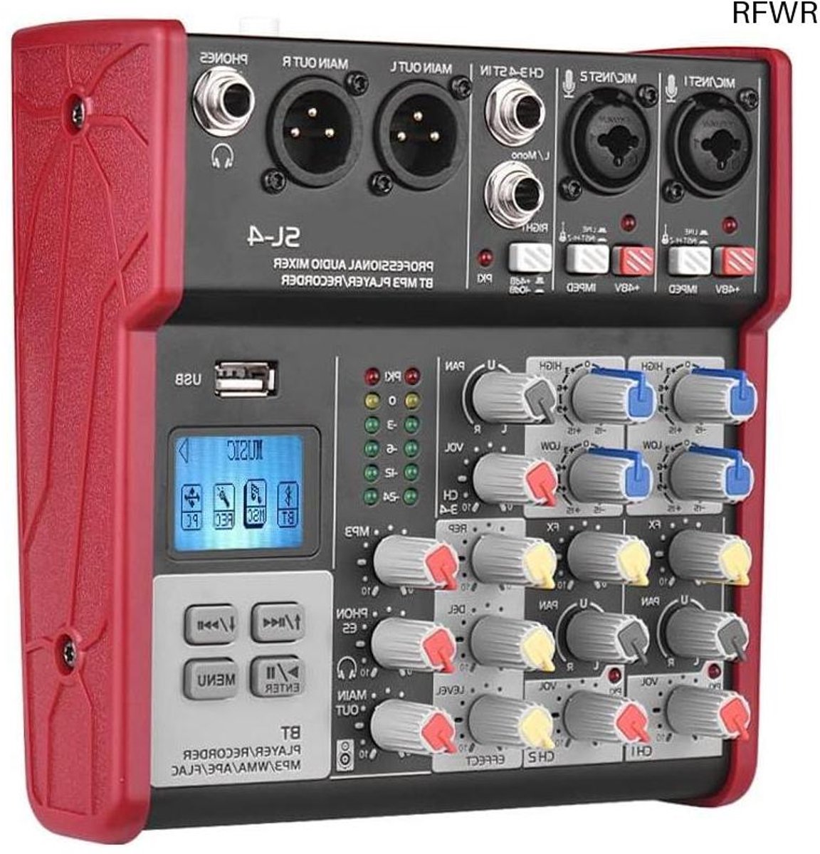 RFWR® Compact 4-kanaals mengconsole met 2-bands EQ en USB-MP3-speler voor DJ en Karaoke
