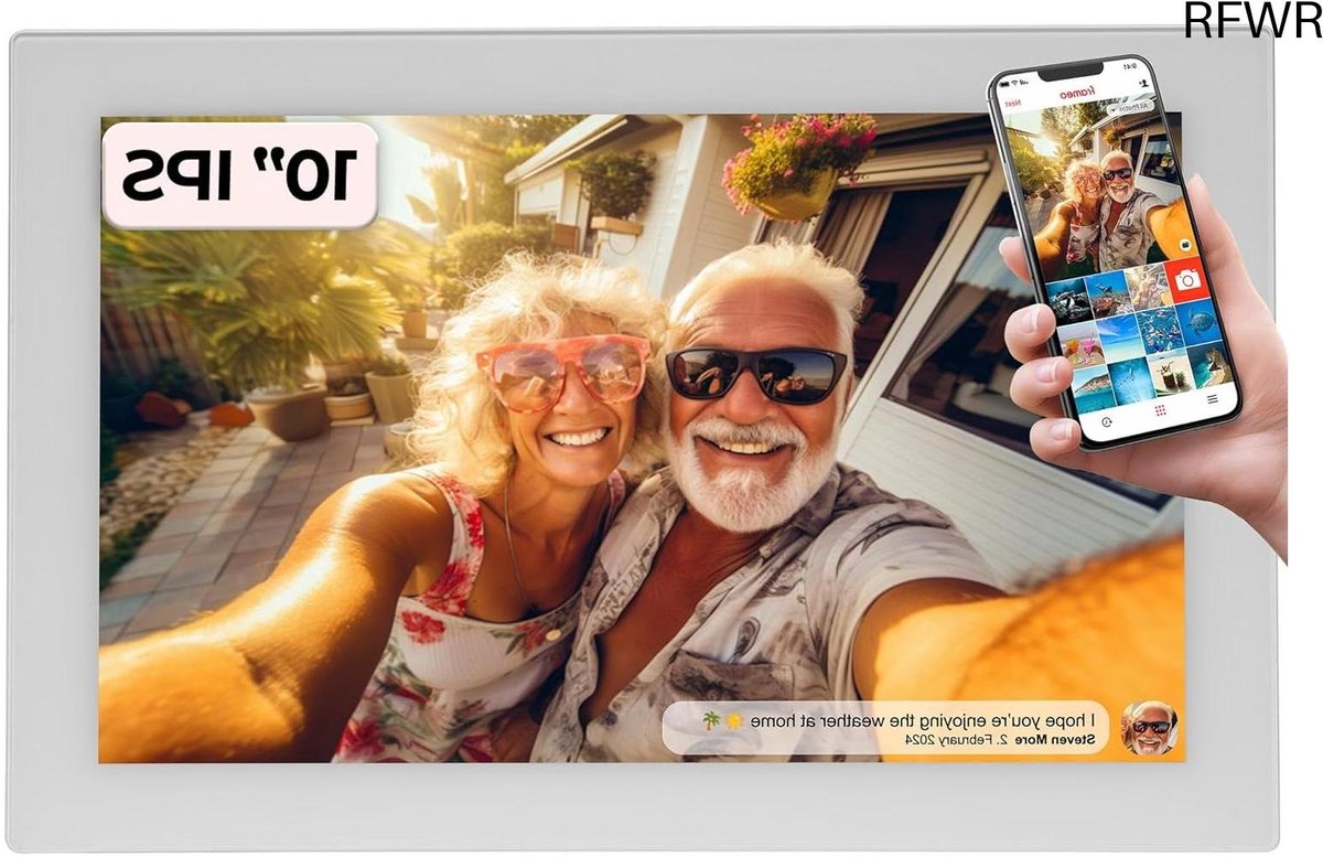 RFWR® Digitale Fotolijst 10,1 Inch met HD IPS Scherm en 16 GB Intern Geheugen