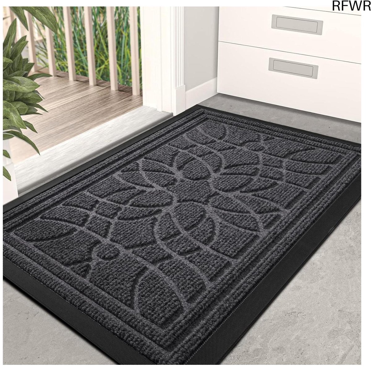 RFWR Deurmat 40 x 60 cm - Wasbaar Antislip Binnen- en Buitentapijt voor Schoenen - Grijs