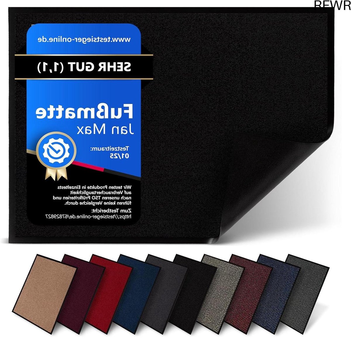 RFWR Vuilvangmat 40 x 60 cm - 8 Kleuren - Hoogwaardige Schoonloopmat met 2900g/m2 PP Vezels - Slechts 2,4L Vochtopname per m2 Zwart