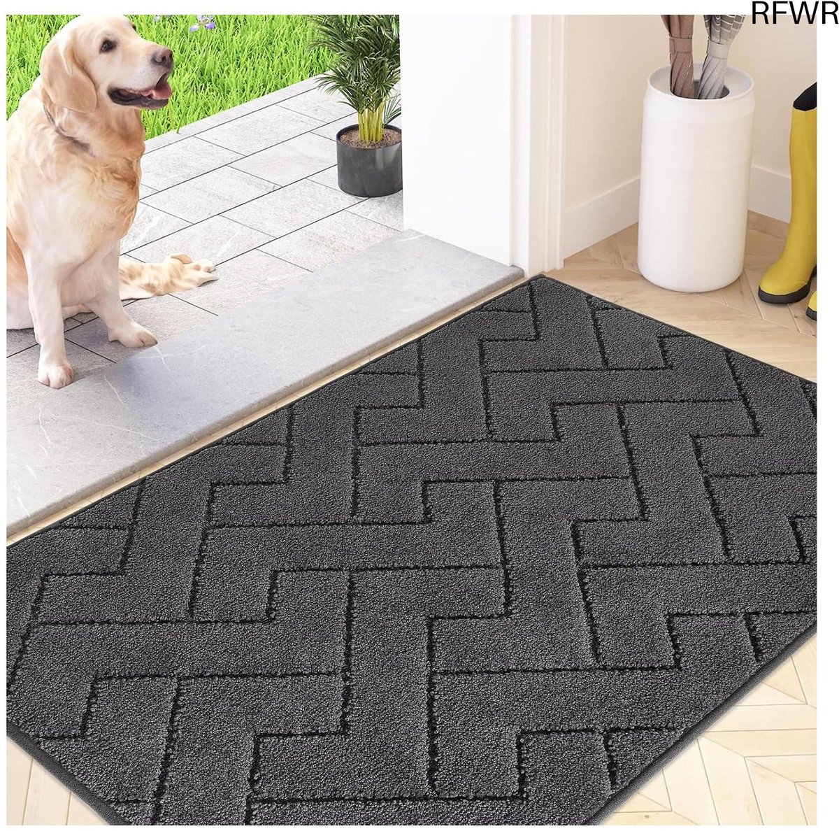 RFWR Schoonloopmat voor binnen 50 x 80 cm - Machinewasbaar en Antislip - Vuil- en Vochtafstotend Donker houtskool