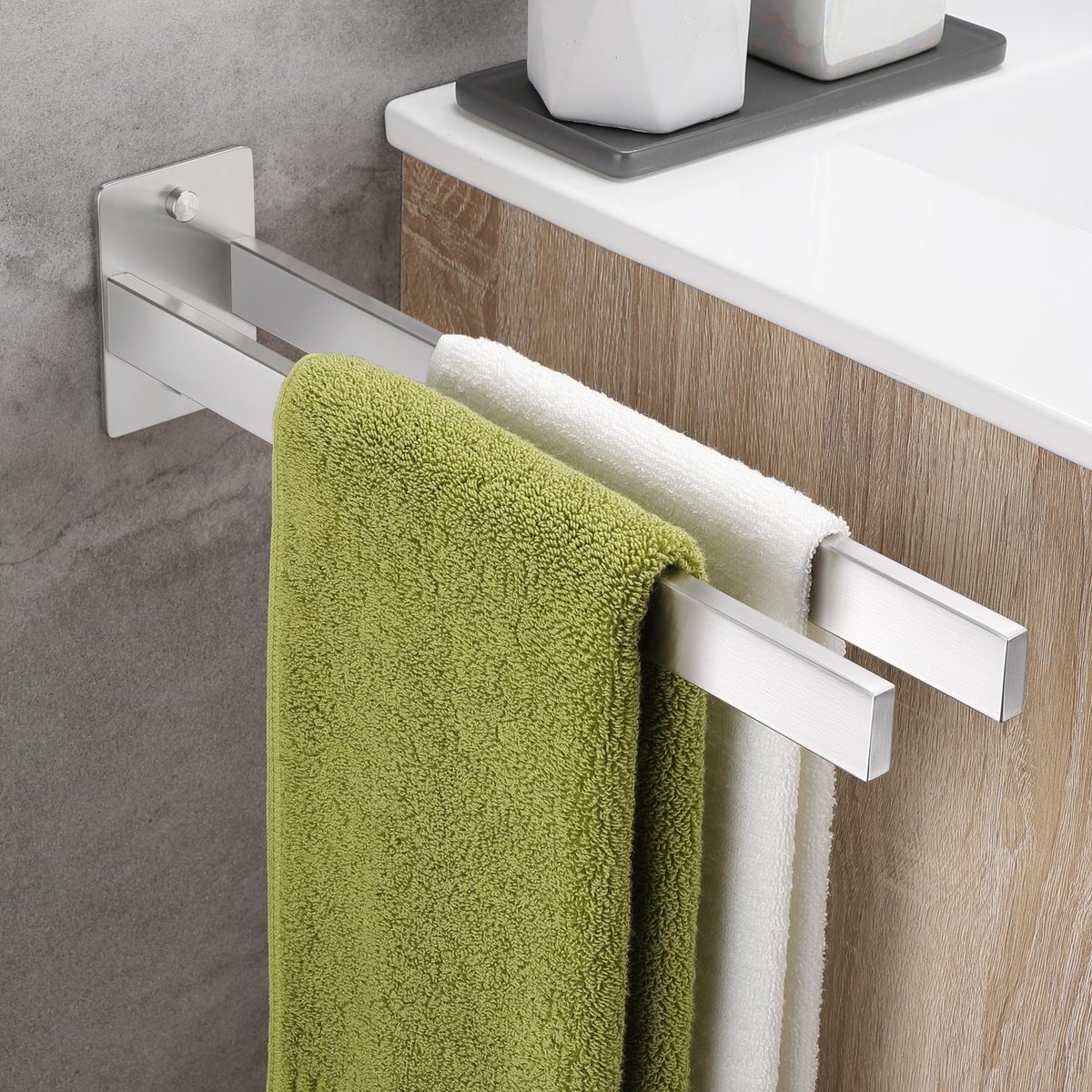 Ibenzoa® Dubbele handdoekstang voor badkamer en keuken met roestvrijstalen afwerking van 38 cm