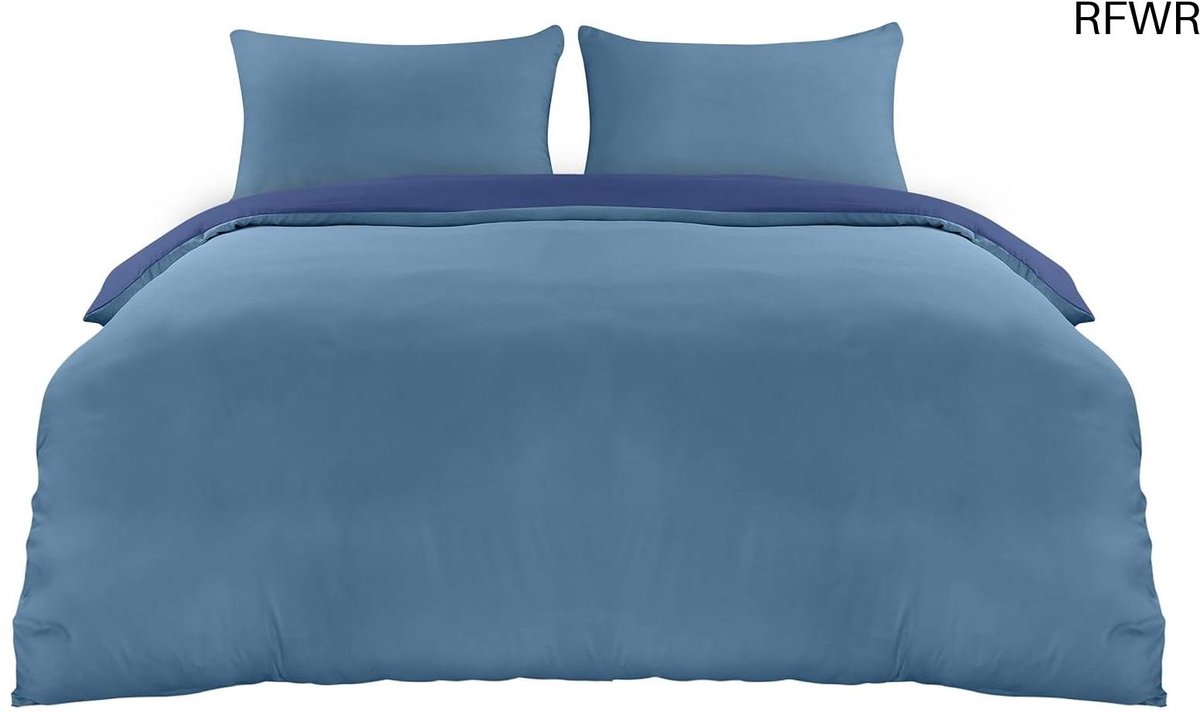 RFWR Dekbedovertrek Set 200x200cm - Zachte Microvezel met Kussenslopen - Donkerblauw en Lichtblauw