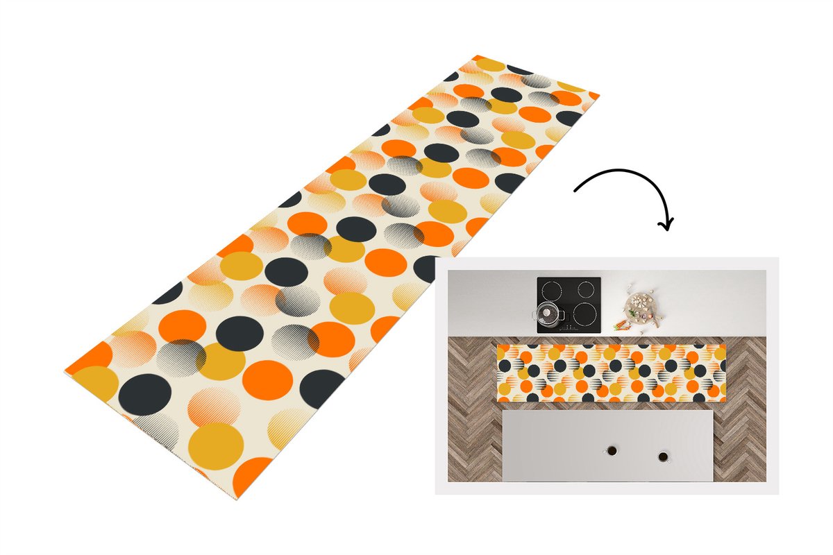 KitchenYeah Keukenloper - Keukenmat vinyl Polkadot - Design - Retro - Oranje - Keukenmatten loper - Keuken vloerkleed tapijt, foto 2