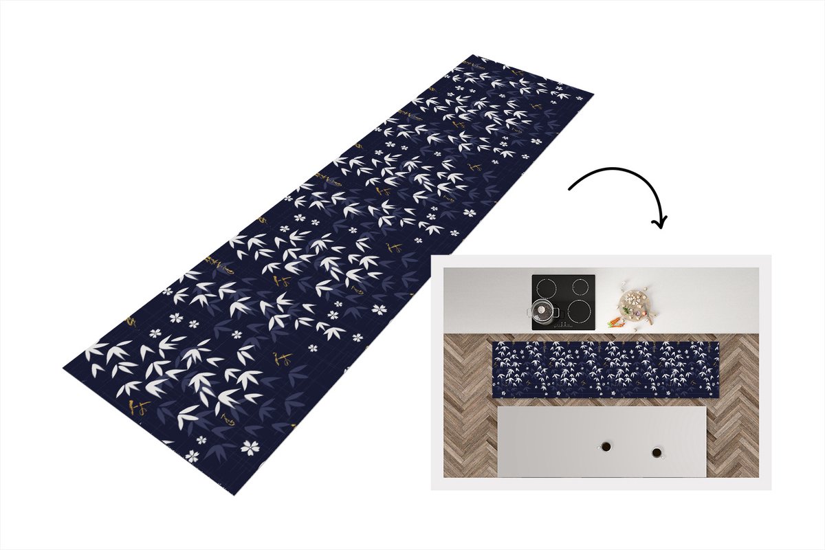 KitchenYeah Keukenloper 240x60 cm - Keukenmat vinyl Sakura - Bloesem - Patroon - Japan - Keukenmatten loper - Keuken vloerkleed tapijt