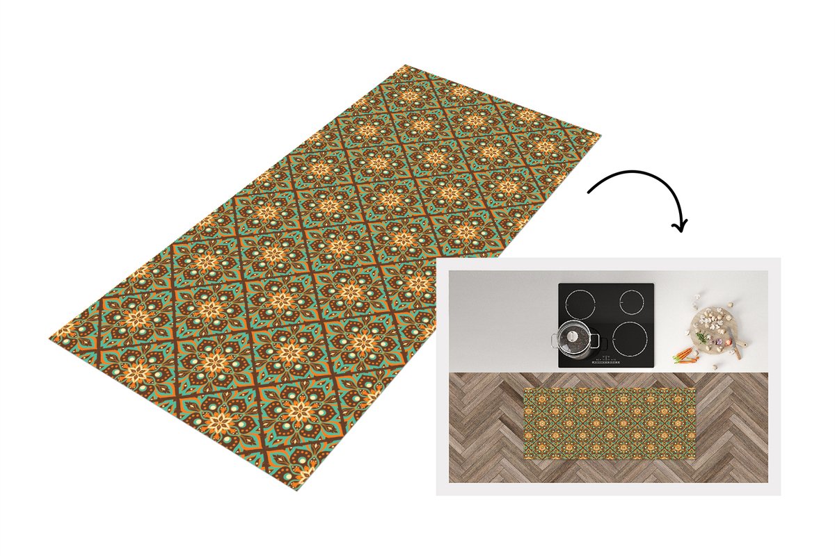 KitchenYeah Keukenloper 120x50 cm - Keukenmat vinyl Bloemen - Vintage - Patronen - Bohemian - Mandala - Keukenmatten loper - Keuken vloerkleed tapijt