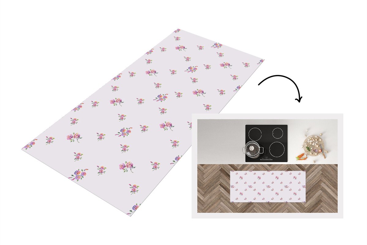 KitchenYeah Keukenloper 120x50 cm - Keukenmat vinyl Patroon - Rozen - Bloemen - Keukenmatten loper - Keuken vloerkleed tapijt