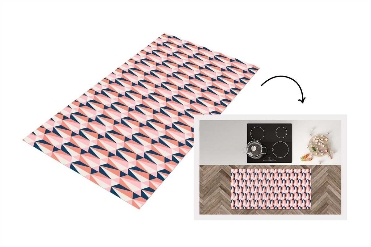 KitchenYeah Keukenloper 120x60 cm - Keukenmat vinyl Retro - Patronen - Driehoek - Keukenmatten loper - Keuken vloerkleed tapijt
