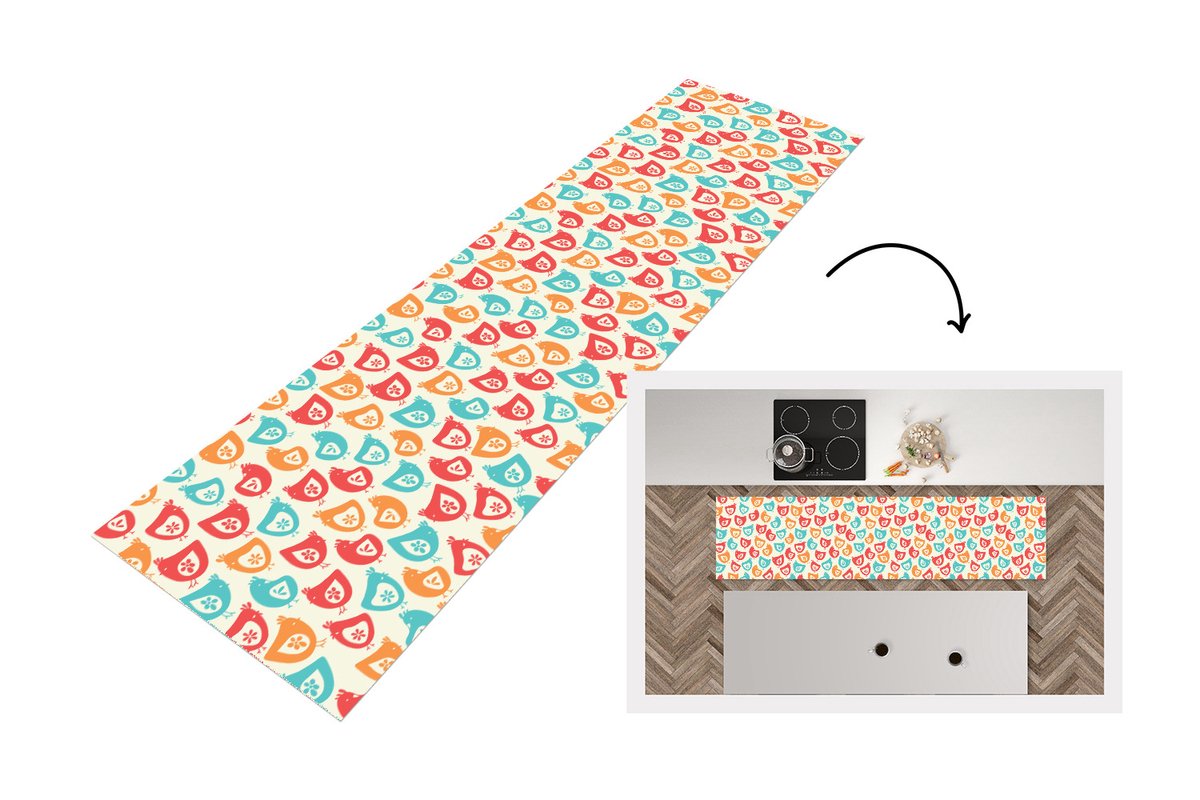 KitchenYeah Keukenloper 200x50 cm - Keukenmat vinyl Kip - Patroon - Bloemen - Keukenmatten loper - Keuken vloerkleed tapijt