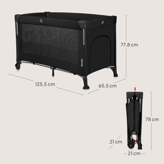 Lionelo Ellen Reisbedje 3 in 1 - Aanschuifbedje, Baby- & Peuterbed - Campingbed - 2 Matrasposities - Opvouwbaar - Wieltjes met Rem - Inclusief Draagtas - Tot 15 kg van LIONELO — afbeelding 5