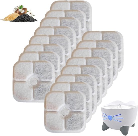 12 Stuks Vervangingsfilter voor Hondenwaterfontein - Actieve Kool Filter voor Waterdispenser en Voerbak voor Huisdieren met Spons Compatibel met SIBAYS & Kastty 9,5L Hondenwaterfonteinen - Huisdieren webshop