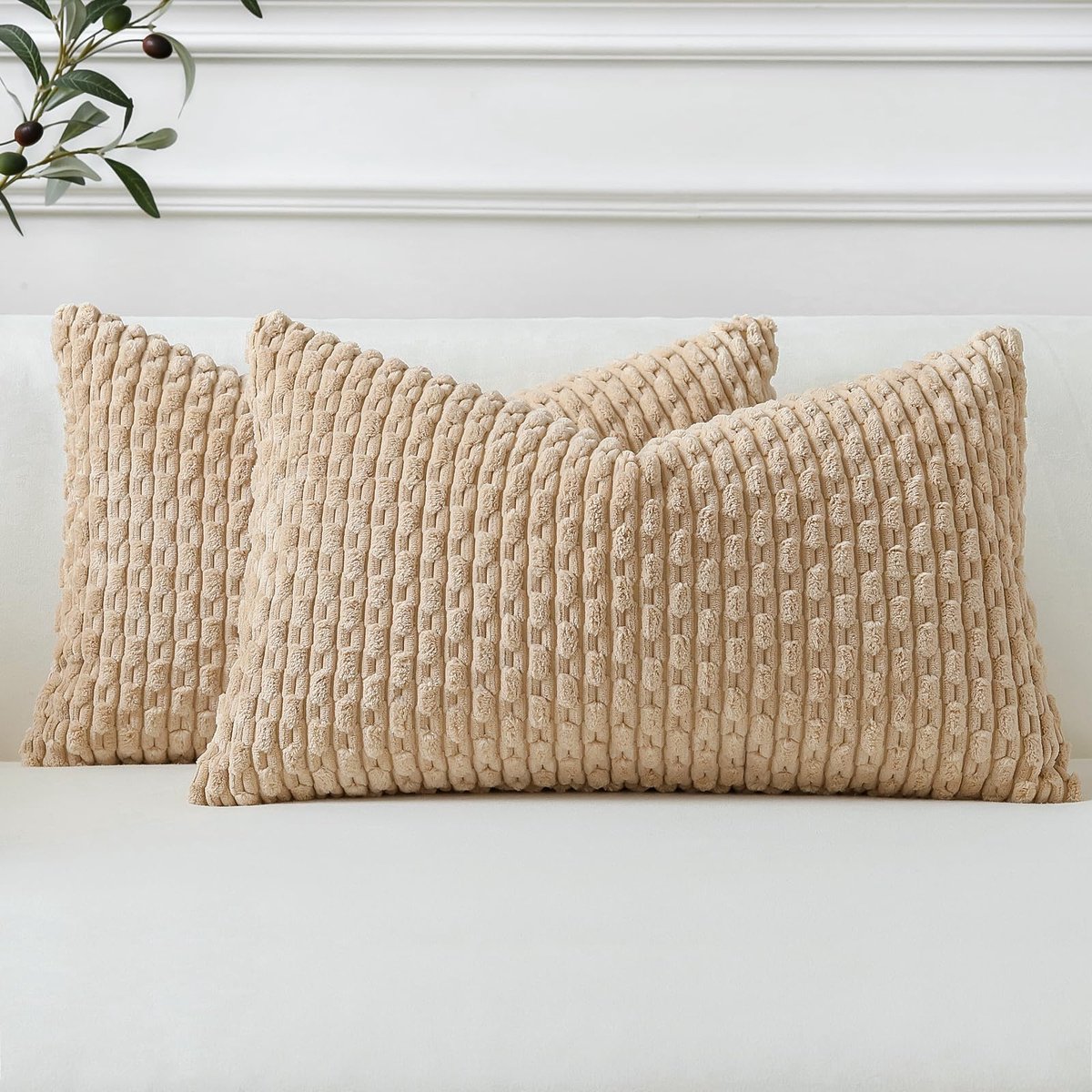 Ibenzoa Set van 2 corduroy kussenhoezen voor stijlvolle en comfortabele interieurdecoratie bruinen