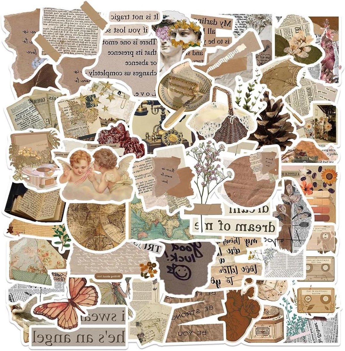 Allecto Premium - 52 stuks vintage stickers scrapbooking nostalgie retro thema waterdichte stickers