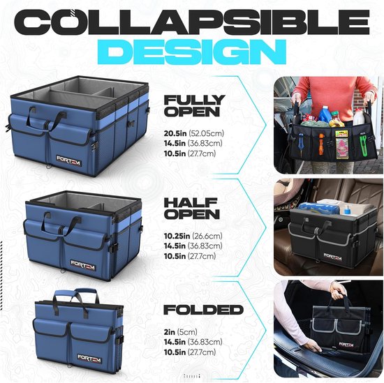 Ergocar Trunk Organiser, Foldable, Leather, 180° Opening, Multiple Compartments, Non-Slip Bottom, Essential Accessories