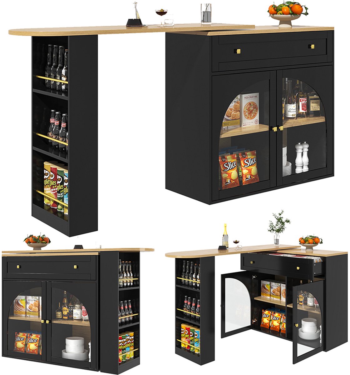 PUGSDRLY Table de Bar Extensible avec Espace de Rangement,Table Bar Cuisine Pivotant à 360°,2