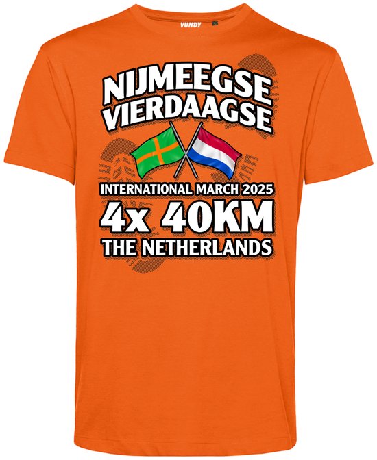 T-shirt Vierdaagse 4x 40 km | Vierdaagse shirt | Wandelvierdaagse Nijmegen | Roze woensdag | Oranje | maat M