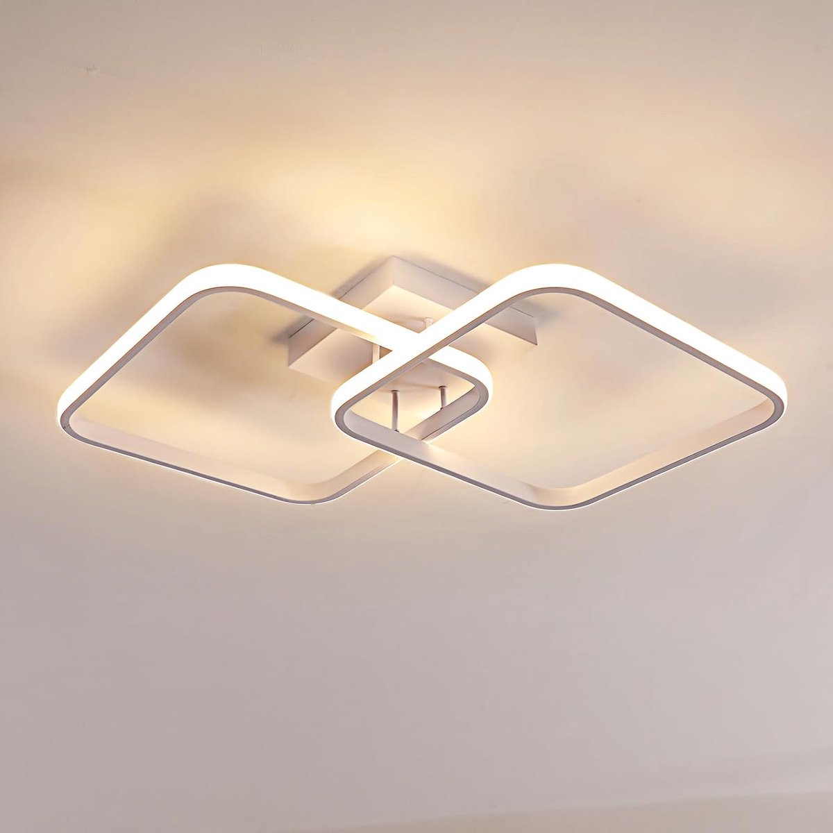 Moderne LED-plafondlamp, plafondlamp met 2 vierkante vlammen, 50W 5600LM, 3000K warm licht, acryl LED-plafondlamp voor slaapkamer, woonkamer, wit 69CM
